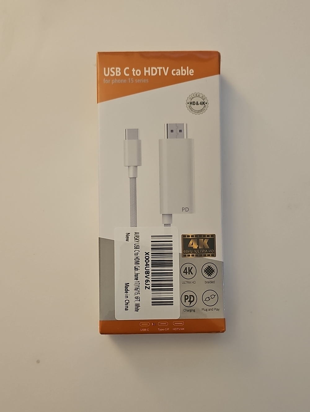 USB-C to HDTV Cable (White) - 4K PD Compatible